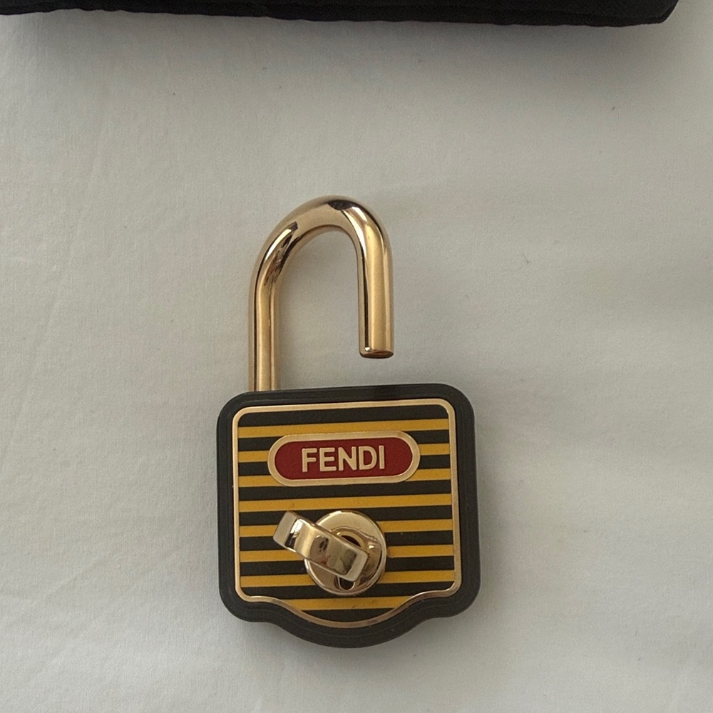 Fendi Black, Yellow and Gold Striped Padlock Charm with Key - Picture 2 of 3